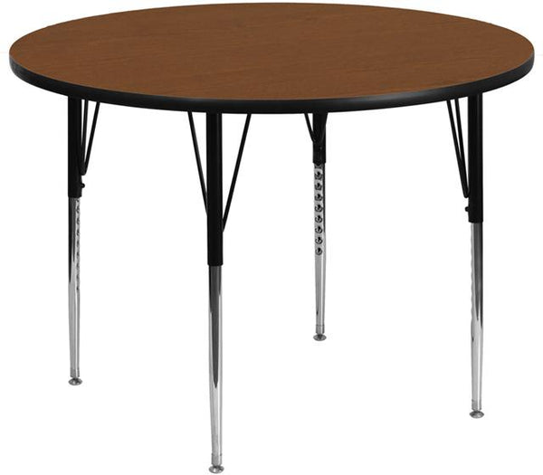 Flash Furniture 42'' Round Oak HP Laminate Activity Table - Standard Height Adjustable Legs - XU-A42-RND-OAK-H-A-GG