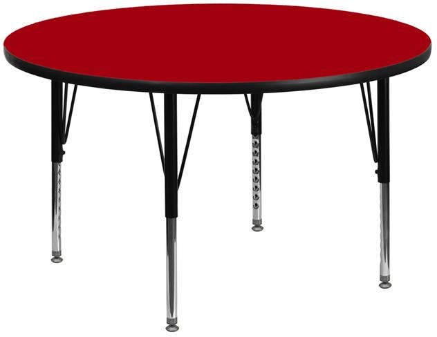 Flash Furniture 42'' Round Red Thermal Laminate Activity Table - Height Adjustable Short Legs - XU-A42-RND-RED-T-P-GG