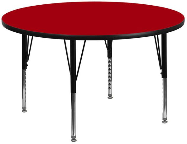 Flash Furniture 42'' Round Red Thermal Laminate Activity Table - Height Adjustable Short Legs - XU-A42-RND-RED-T-P-GG