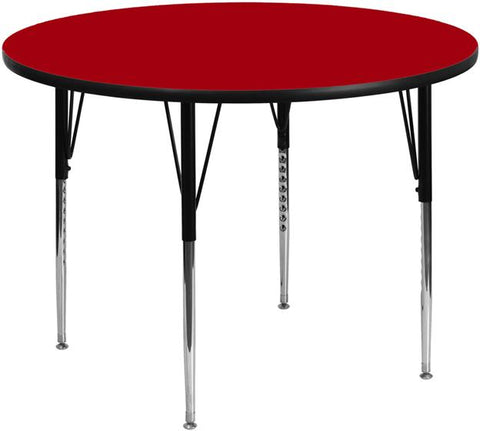 Flash Furniture 42'' Round Red Thermal Laminate Activity Table - Standard Height Adjustable Legs - XU-A42-RND-RED-T-A-GG