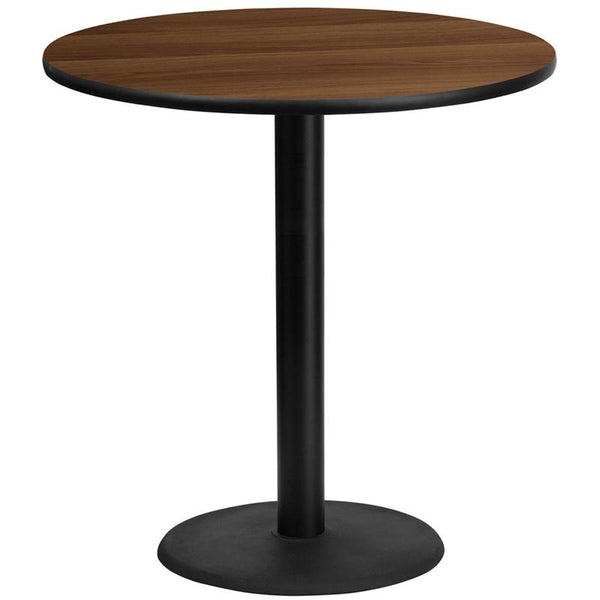 Flash Furniture 42'' Round Walnut Laminate Table Top with 24'' Round Bar Height Table Base - XU-RD-42-WALTB-TR24B-GG