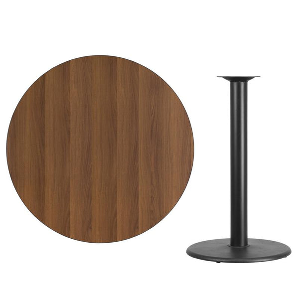 Flash Furniture 42'' Round Walnut Laminate Table Top with 24'' Round Bar Height Table Base - XU-RD-42-WALTB-TR24B-GG