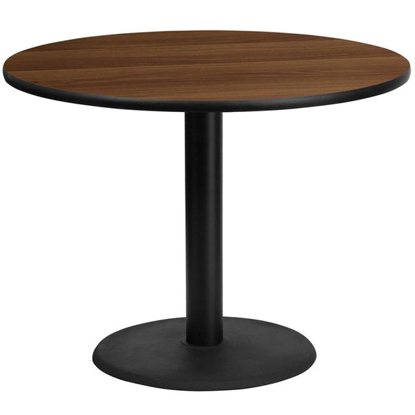 Flash Furniture 42'' Round Walnut Laminate Table Top with 24'' Round Table Height Base - XU-RD-42-WALTB-TR24-GG