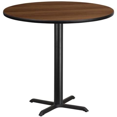 Flash Furniture 42'' Round Walnut Laminate Table Top with 33'' x 33'' Bar Height Table Base - XU-RD-42-WALTB-T3333B-GG