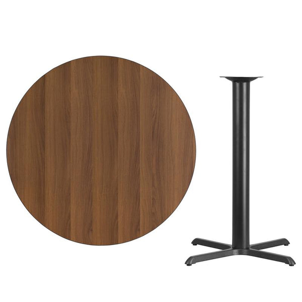 Flash Furniture 42'' Round Walnut Laminate Table Top with 33'' x 33'' Bar Height Table Base - XU-RD-42-WALTB-T3333B-GG