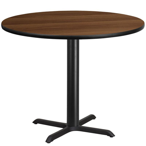 Flash Furniture 42'' Round Walnut Laminate Table Top with 33'' x 33'' Table Height Base - XU-RD-42-WALTB-T3333-GG