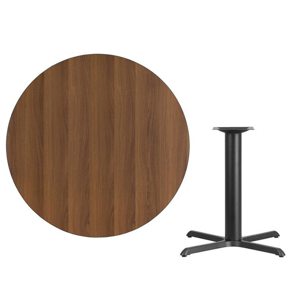 Flash Furniture 42'' Round Walnut Laminate Table Top with 33'' x 33'' Table Height Base - XU-RD-42-WALTB-T3333-GG
