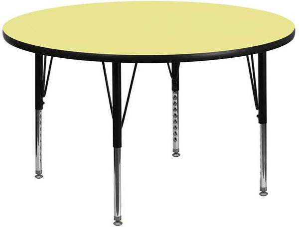 Flash Furniture 42'' Round Yellow Thermal Laminate Activity Table - Height Adjustable Short Legs - XU-A42-RND-YEL-T-P-GG