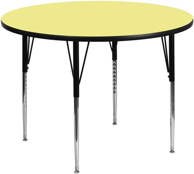 Flash Furniture 42'' Round Yellow Thermal Laminate Activity Table - Standard Height Adjustable Legs - XU-A42-RND-YEL-T-A-GG