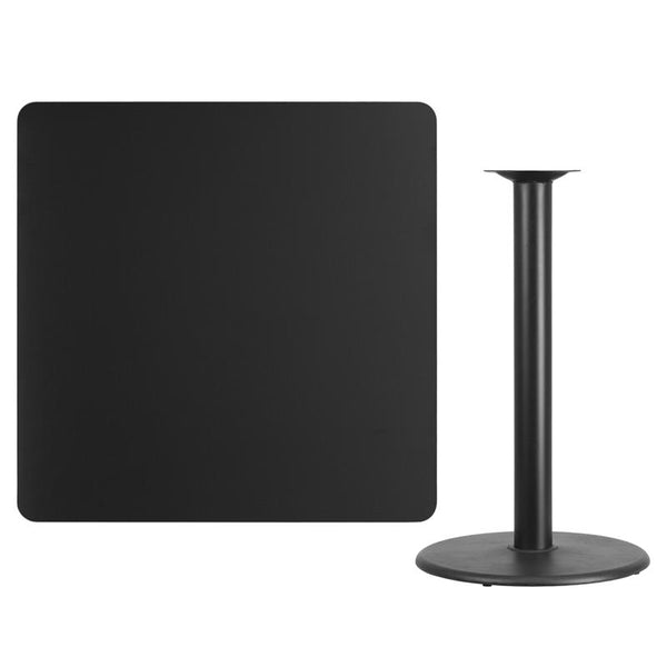 Flash Furniture 42'' Square Black Laminate Table Top with 24'' Round Bar Height Table Base - XU-BLKTB-4242-TR24B-GG