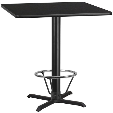 Flash Furniture 42'' Square Black Laminate Table Top with 33'' x 33'' Bar Height Table Base and Foot Ring - XU-BLKTB-4242-T3333B-4CFR-GG