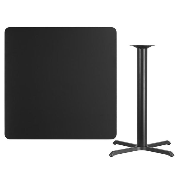Flash Furniture 42'' Square Black Laminate Table Top with 33'' x 33'' Bar Height Table Base - XU-BLKTB-4242-T3333B-GG