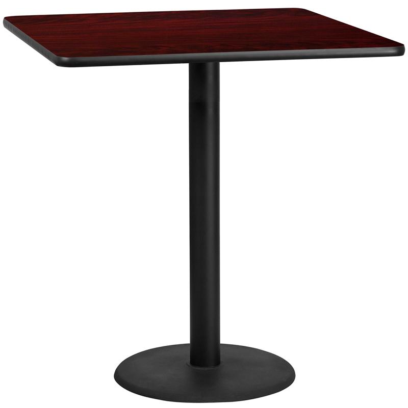 Flash Furniture 42'' Square Mahogany Laminate Table Top with 24'' Round Bar Height Table Base - XU-MAHTB-4242-TR24B-GG