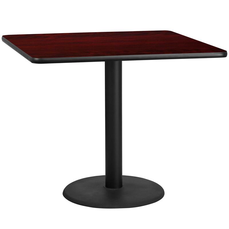 Flash Furniture 42'' Square Mahogany Laminate Table Top with 24'' Round Table Height Base - XU-MAHTB-4242-TR24-GG