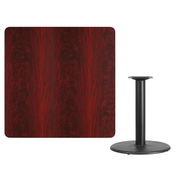 Flash Furniture 42'' Square Mahogany Laminate Table Top with 24'' Round Table Height Base - XU-MAHTB-4242-TR24-GG