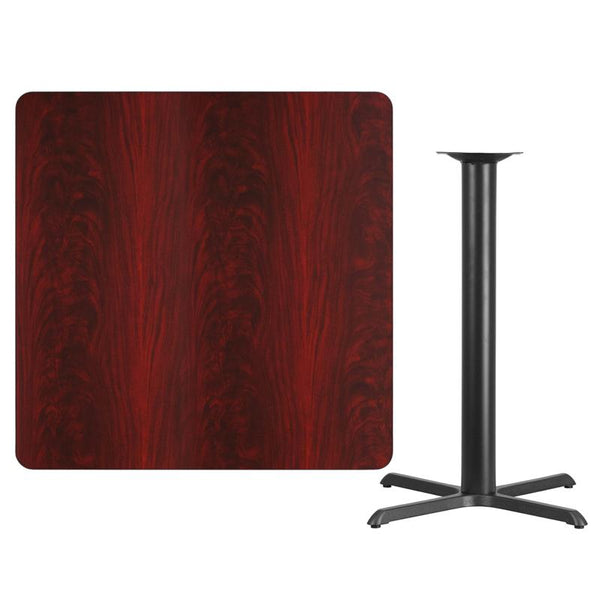Flash Furniture 42'' Square Mahogany Laminate Table Top with 33'' x 33'' Bar Height Table Base - XU-MAHTB-4242-T3333B-GG
