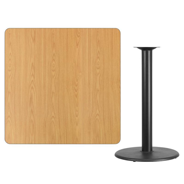 Flash Furniture 42'' Square Natural Laminate Table Top with 24'' Round Bar Height Table Base - XU-NATTB-4242-TR24B-GG