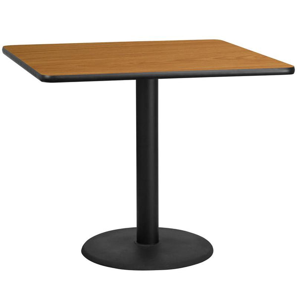 Flash Furniture 42'' Square Natural Laminate Table Top with 24'' Round Table Height Base - XU-NATTB-4242-TR24-GG