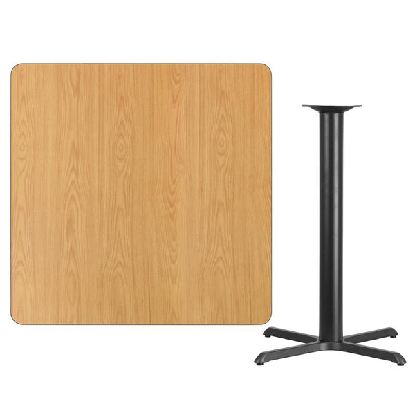 Flash Furniture 42'' Square Natural Laminate Table Top with 33'' x 33'' Bar Height Table Base - XU-NATTB-4242-T3333B-GG