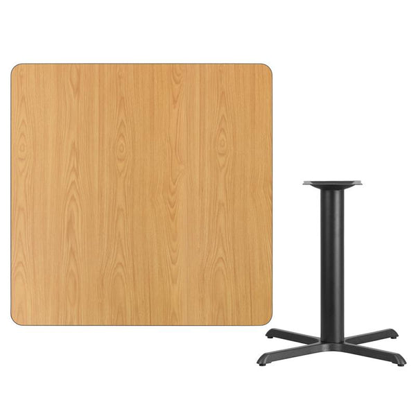 Flash Furniture 42'' Square Natural Laminate Table Top with 33'' x 33'' Table Height Base - XU-NATTB-4242-T3333-GG