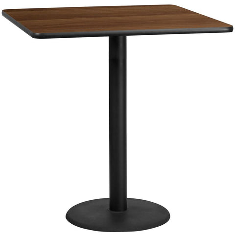 Flash Furniture 42'' Square Walnut Laminate Table Top with 24'' Round Bar Height Table Base - XU-WALTB-4242-TR24B-GG