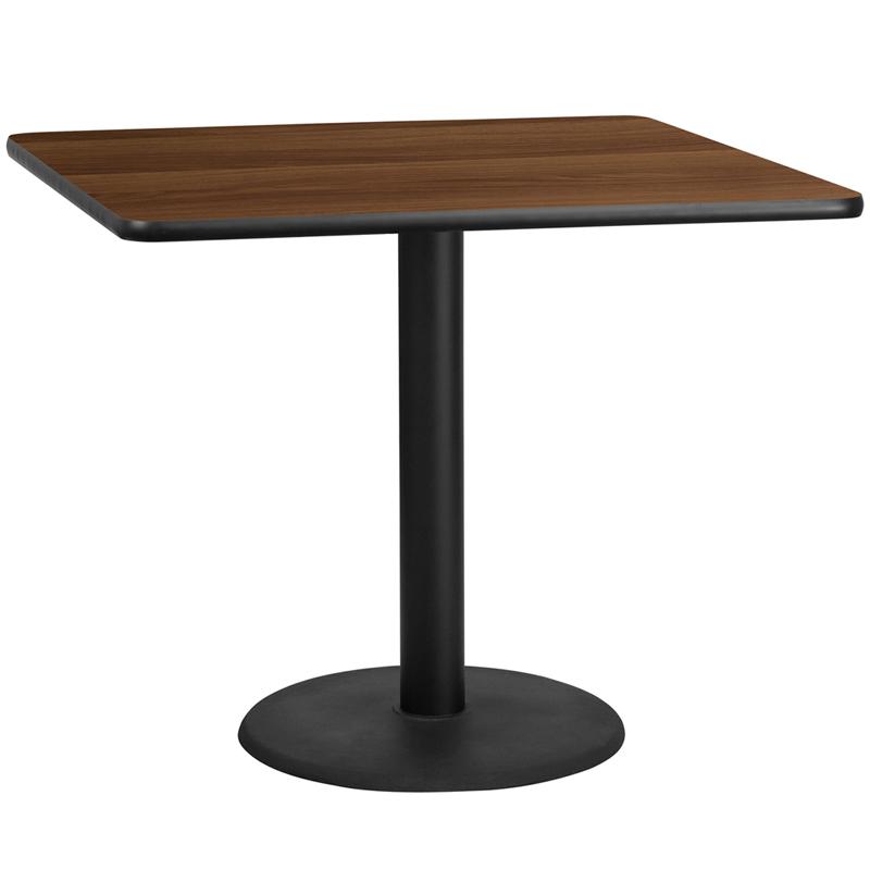 Flash Furniture 42'' Square Walnut Laminate Table Top with 24'' Round Table Height Base - XU-WALTB-4242-TR24-GG