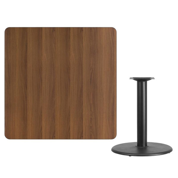 Flash Furniture 42'' Square Walnut Laminate Table Top with 24'' Round Table Height Base - XU-WALTB-4242-TR24-GG