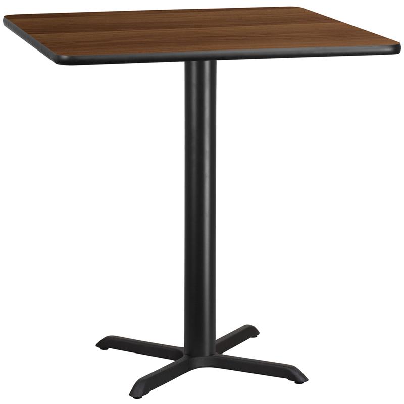 Flash Furniture 42'' Square Walnut Laminate Table Top with 33'' x 33'' Bar Height Table Base - XU-WALTB-4242-T3333B-GG