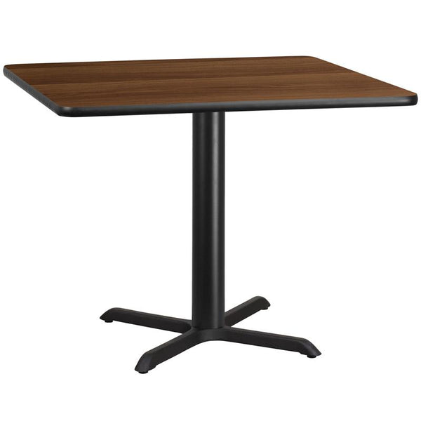 Flash Furniture 42'' Square Walnut Laminate Table Top with 33'' x 33'' Table Height Base - XU-WALTB-4242-T3333-GG