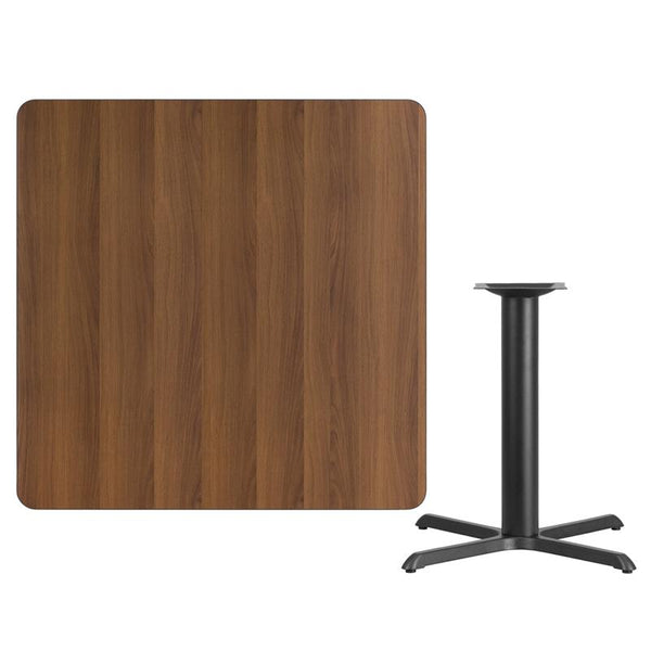 Flash Furniture 42'' Square Walnut Laminate Table Top with 33'' x 33'' Table Height Base - XU-WALTB-4242-T3333-GG