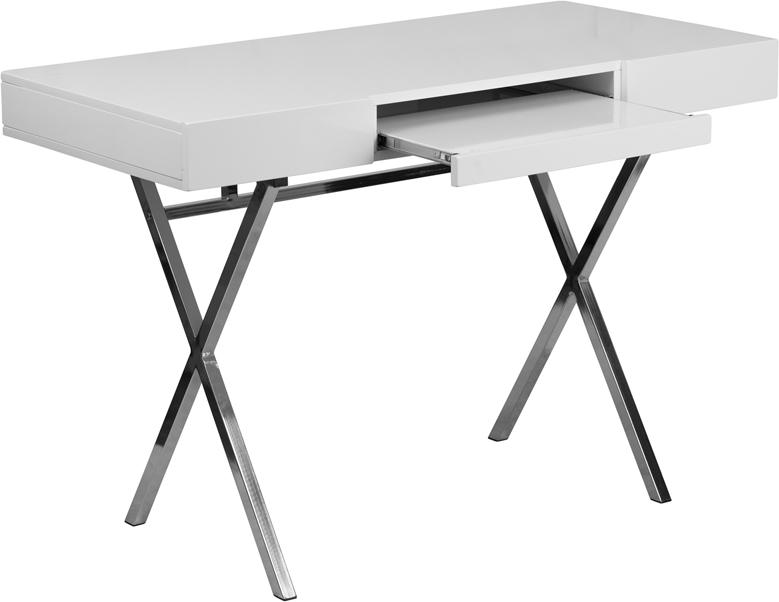 Flash Furniture 44.25''W x 21.625''D White Computer Desk with Keyboard Tray and Drawers - NAN-JN-2960-GG