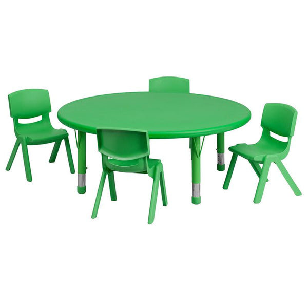 Flash Furniture 45'' Round Green Plastic Height Adjustable Activity Table Set with 4 Chairs - YU-YCX-0053-2-ROUND-TBL-GREEN-E-GG