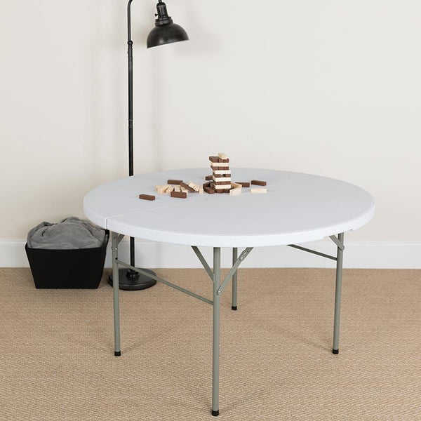 Flash Furniture 48'' Round Bi-Fold Granite White Plastic Folding Table - DAD-122RZ-GG