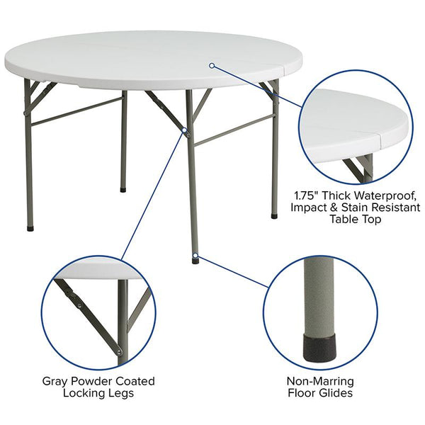 Flash Furniture 48'' Round Bi-Fold Granite White Plastic Folding Table - DAD-122RZ-GG