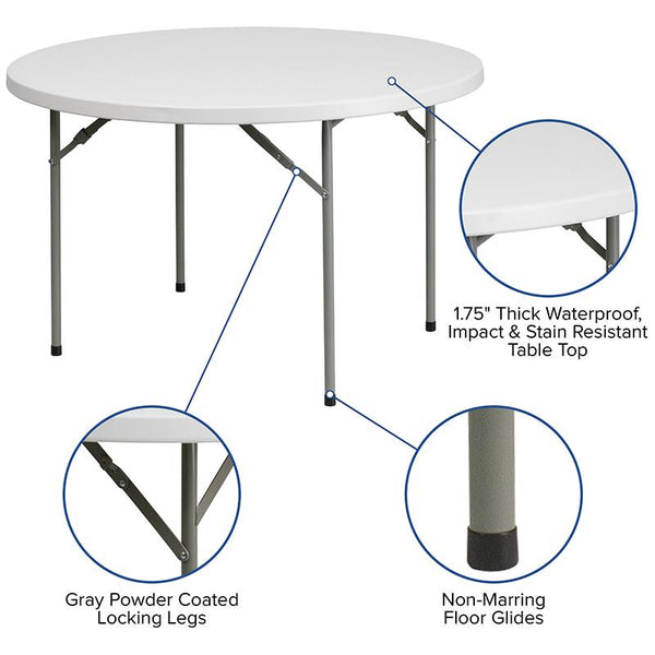Flash Furniture 48'' Round Granite White Plastic Folding Table - RB-48R-GG
