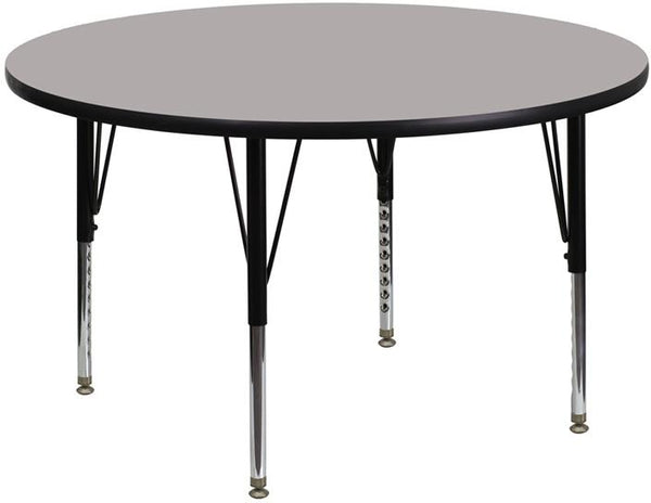 Flash Furniture 48'' Round Grey HP Laminate Activity Table - Height Adjustable Short Legs - XU-A48-RND-GY-H-P-GG