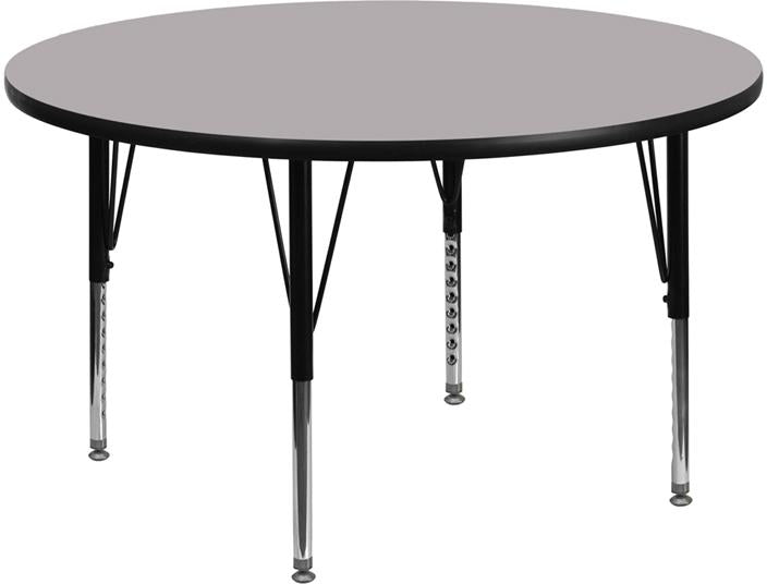 Flash Furniture 48'' Round Grey Thermal Laminate Activity Table - Height Adjustable Short Legs - XU-A48-RND-GY-T-P-GG