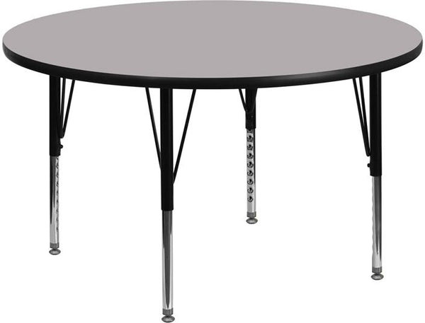 Flash Furniture 48'' Round Grey Thermal Laminate Activity Table - Height Adjustable Short Legs - XU-A48-RND-GY-T-P-GG