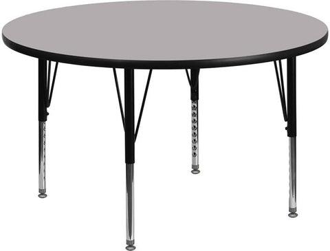 Flash Furniture 48'' Round Grey Thermal Laminate Activity Table - Height Adjustable Short Legs - XU-A48-RND-GY-T-P-GG