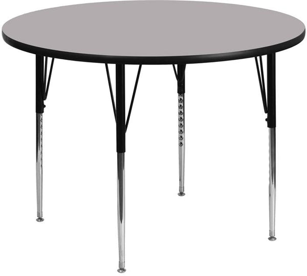 Flash Furniture 48'' Round Grey Thermal Laminate Activity Table - Standard Height Adjustable Legs - XU-A48-RND-GY-T-A-GG