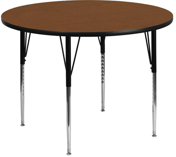 Flash Furniture 48'' Round Oak HP Laminate Activity Table - Standard Height Adjustable Legs - XU-A48-RND-OAK-H-A-GG