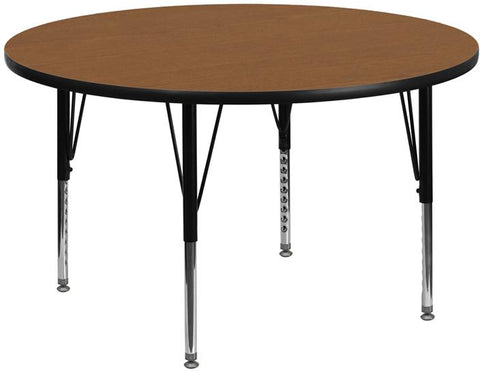 Flash Furniture 48'' Round Oak Thermal Laminate Activity Table - Height Adjustable Short Legs - XU-A48-RND-OAK-T-P-GG