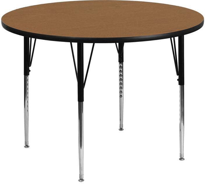 Flash Furniture 48'' Round Oak Thermal Laminate Activity Table - Standard Height Adjustable Legs - XU-A48-RND-OAK-T-A-GG