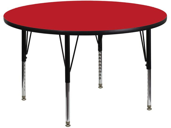 Flash Furniture 48'' Round Red HP Laminate Activity Table - Height Adjustable Short Legs - XU-A48-RND-RED-H-P-GG