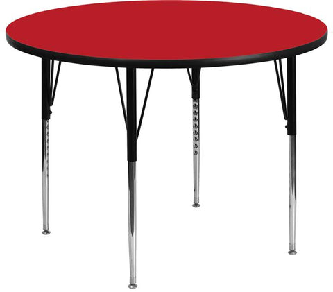 Flash Furniture 48'' Round Red HP Laminate Activity Table - Standard Height Adjustable Legs - XU-A48-RND-RED-H-A-GG