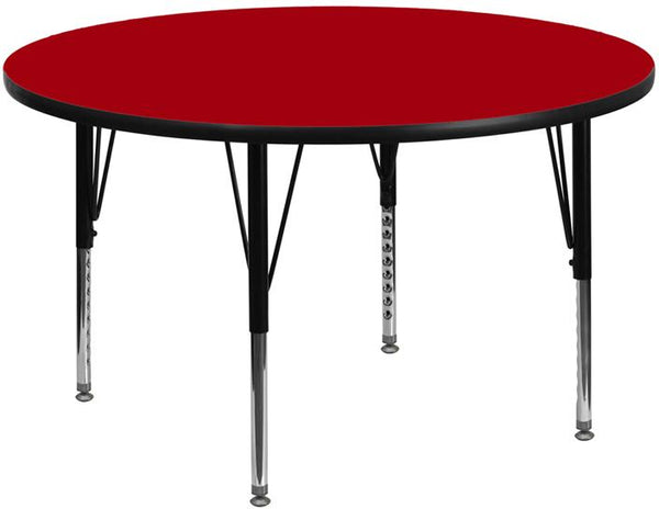 Flash Furniture 48'' Round Red Thermal Laminate Activity Table - Height Adjustable Short Legs - XU-A48-RND-RED-T-P-GG