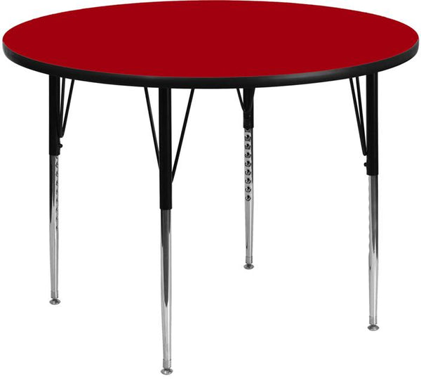 Flash Furniture 48'' Round Red Thermal Laminate Activity Table - Standard Height Adjustable Legs - XU-A48-RND-RED-T-A-GG