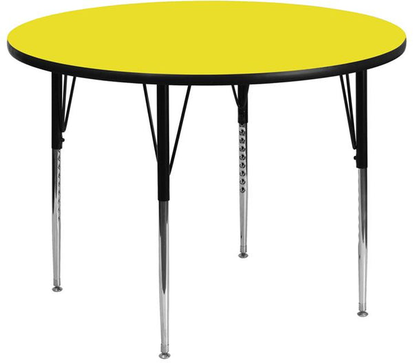 Flash Furniture 48'' Round Yellow HP Laminate Activity Table - Standard Height Adjustable Legs - XU-A48-RND-YEL-H-A-GG