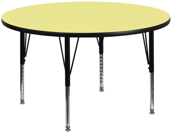 Flash Furniture 48'' Round Yellow Thermal Laminate Activity Table - Height Adjustable Short Legs - XU-A48-RND-YEL-T-P-GG