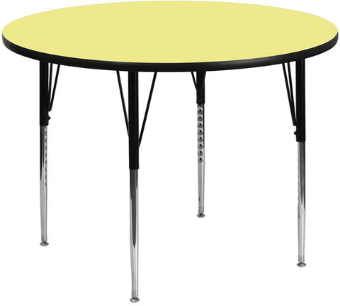 Flash Furniture 48'' Round Yellow Thermal Laminate Activity Table - Standard Height Adjustable Legs - XU-A48-RND-YEL-T-A-GG